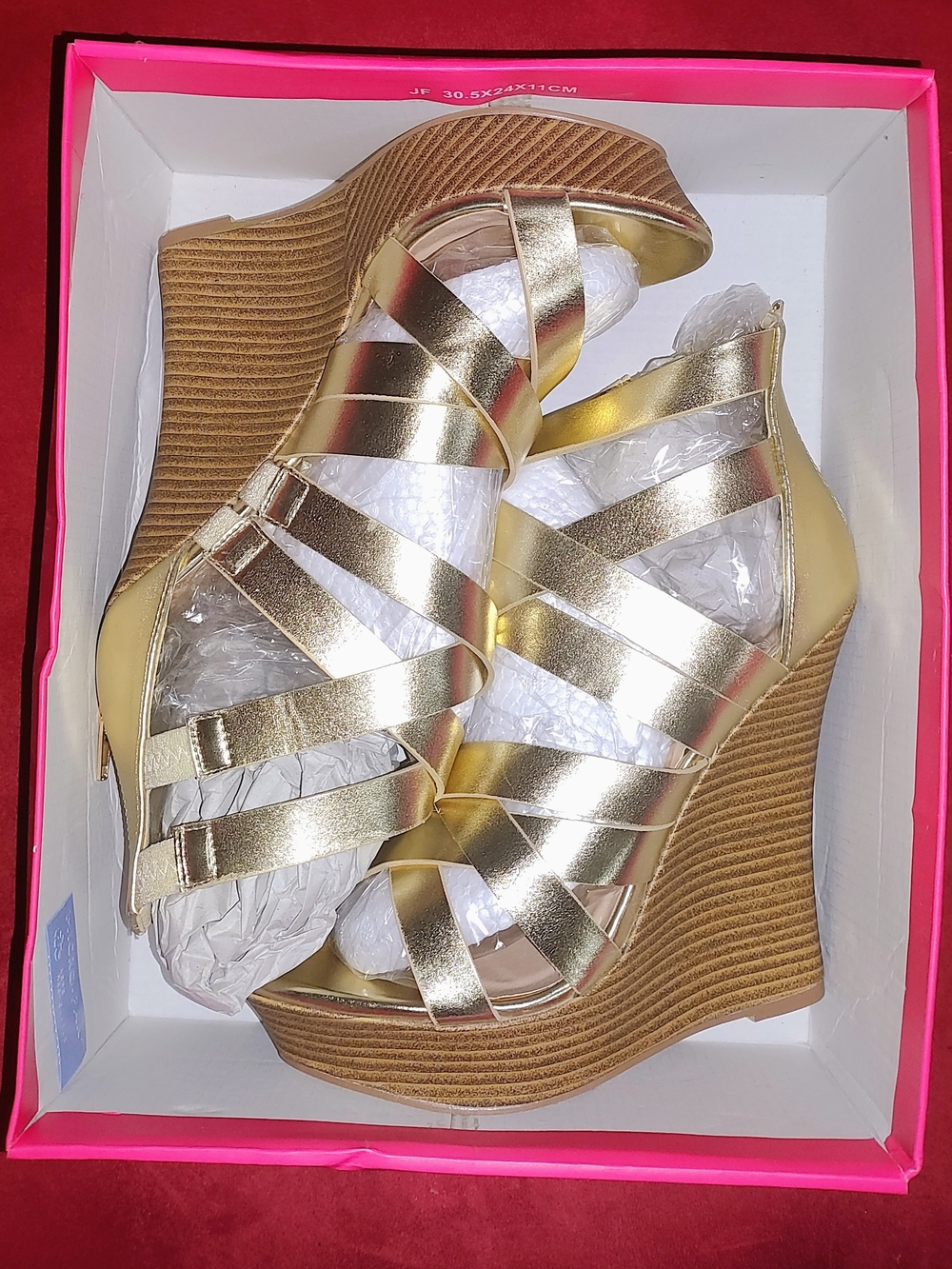 Shoe Dazzle Metallic Gold Strappy Wedge Sandals